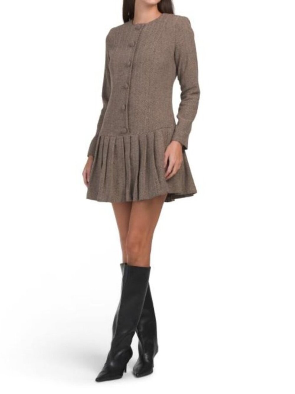 ALEXIA ADMOR Long Sleeve Drop Waist Pleated Mini Dress